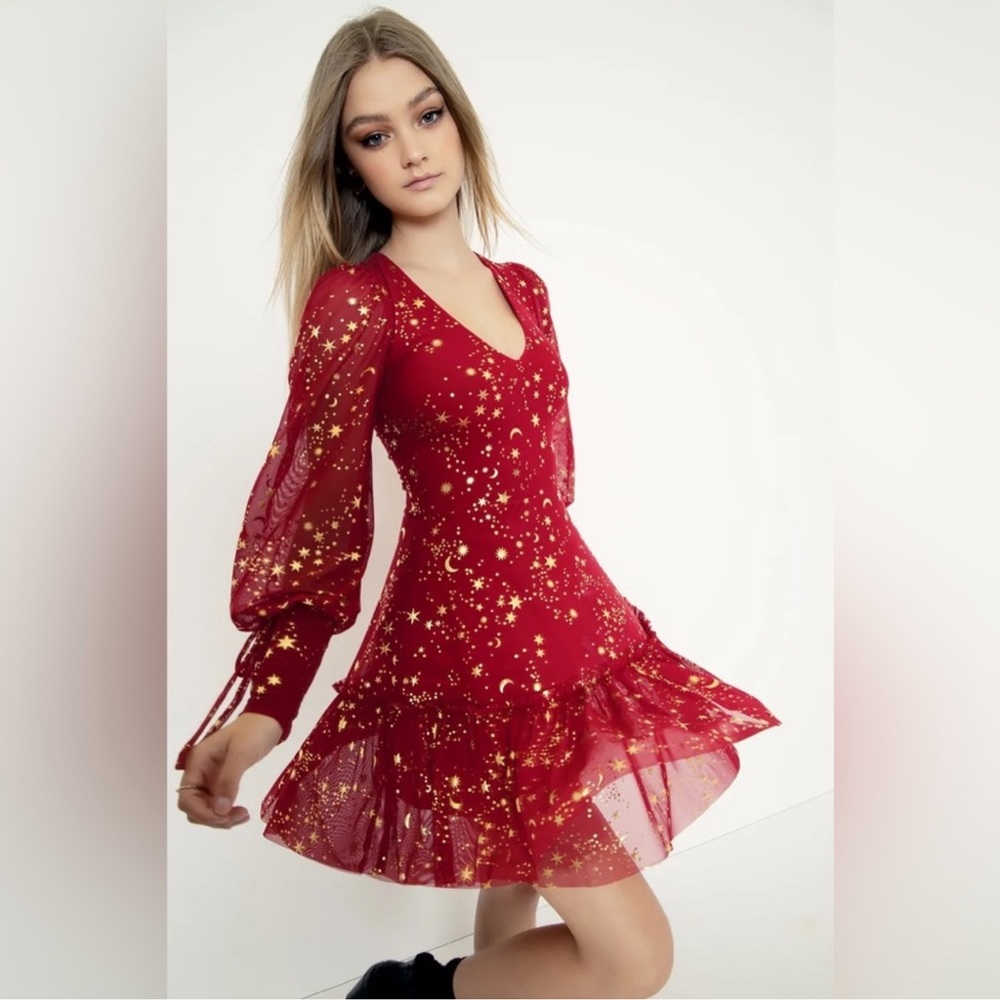 BlackMilk Stardom Red Heavenly Long Sleeve Dress Limited Size X-Small